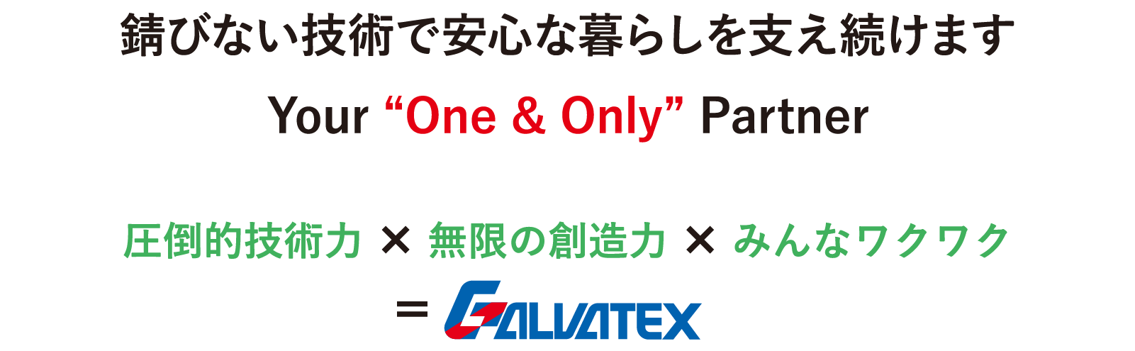 錆びない技術で安心な暮らしを支え続けます Your “One & Only” Partner GALVATEX